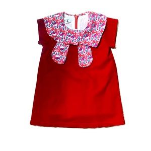 Girls Red Floral Collar Dress by